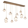 PLB0089-09-NB-A-Hammerton-Studio-Mesa-9-light-linear-pendant-chandelier-with-novel-brass-finish-and-amber-blown-glass-shades-and-LED-lamping