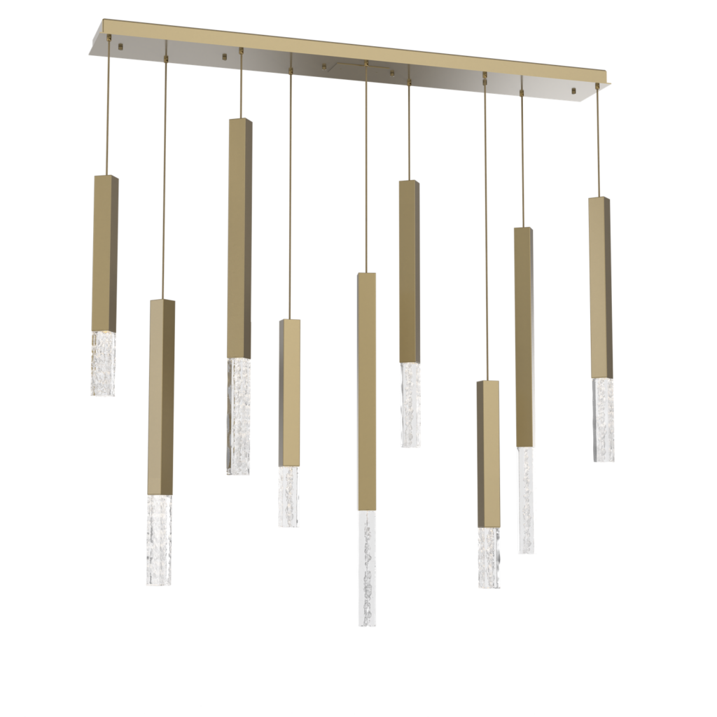 PLB0097-09-GB-GC-Hammerton-Studio-Axis-XL-9-light-linear-pendant-chandelier-with-gilded-brass-finish-and-clear-cast-glass-shades-and-LED-lamping