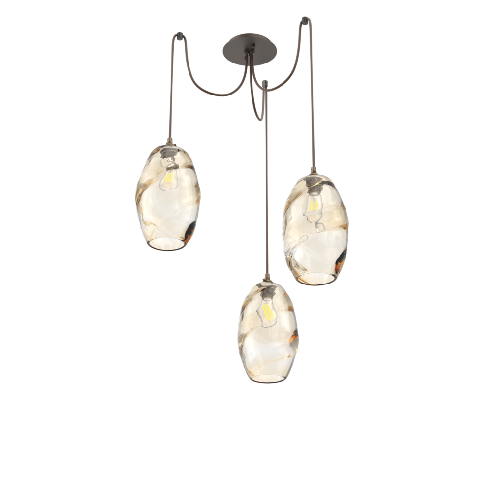 SCB0035-03-FB-A-Hammerton-Studio-Optic-Blown-Glass-Ellisse-3-light-swag-multi-pendant-chandelier-with-flat-bronze-finish-and-amber-blown-glass-shades-and-LED-lamping