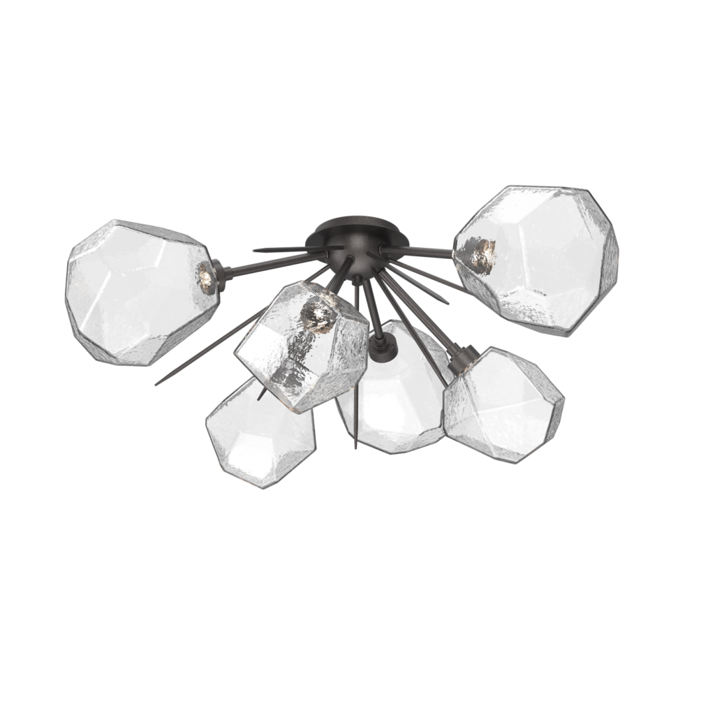 CLB0039-02-GP-C-Hammerton-Studio-Gem-6-light-starburst-flushmount-with-graphite-finish-and-clear-blown-glass-shades-and-LED-lamping