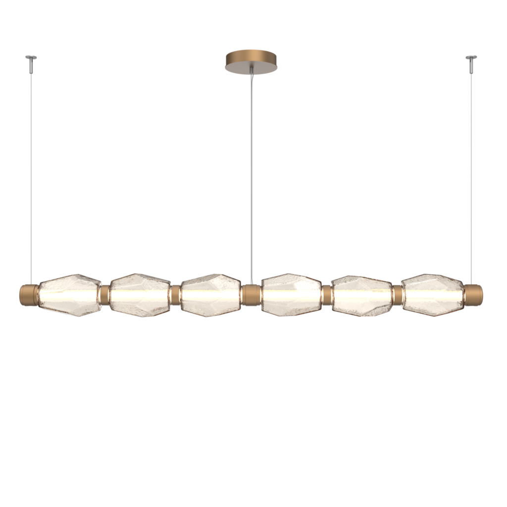 PLB0039-06-NB-A-Hammerton-Studio-Gem-73-inch-mandrel-linear-chandelier-with-novel-brass-finish-and-amber-blown-glass-shades-and-LED-lamping