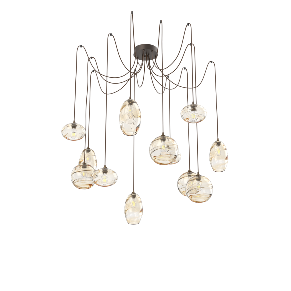 SCB0048-12-FB-A-Hammerton-Studio-Optic-Blown-Glass-Misto-12-light-swag-multi-pendant-chandelier-with-flat-bronze-finish-and-amber-blown-glass-shades-and-LED-lamping