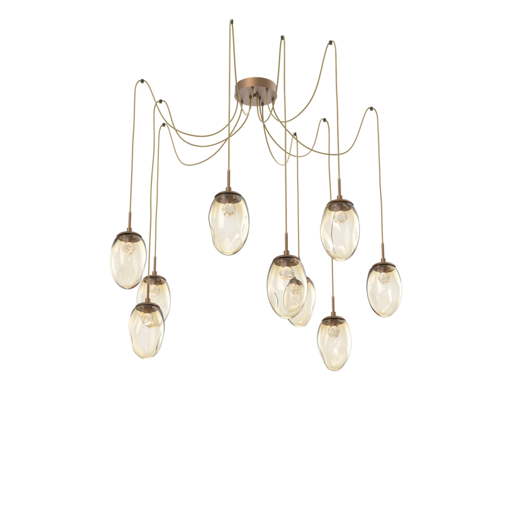 SCB0067-09-NB-FA-Hammerton-Studio-Nebula-Meteo-9-light-swag-multi-pendant-chandelier-novel-brass-finish-amber-blown-glass-floret-clear-cast-glass-diffusers-LED-lamping