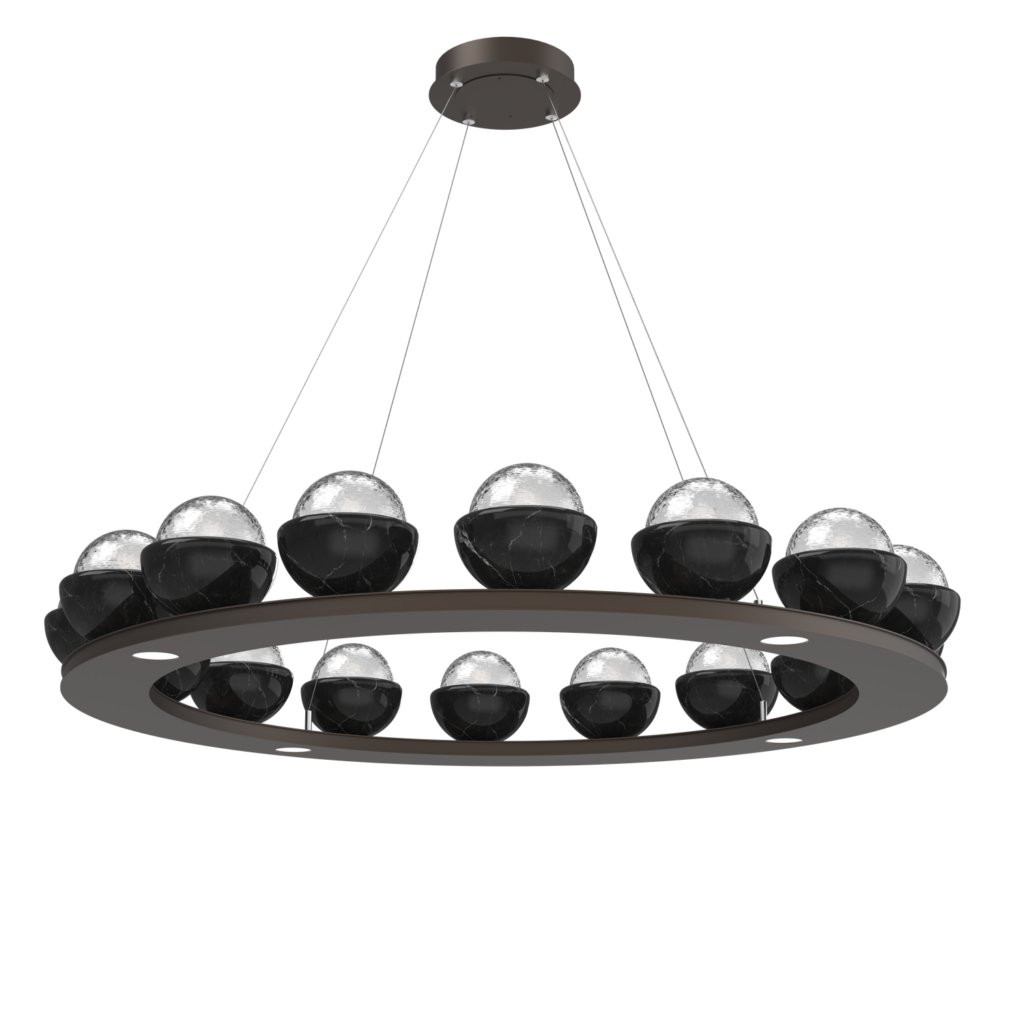 CHB0093-0D-FB-C-BM-Hammerton-Studio-Cabochon-48-inch-platform-ring-chandelier-flat-bronze-finish-clear-blown-glass-shades-black-marble-stone-accent-LED-lamping