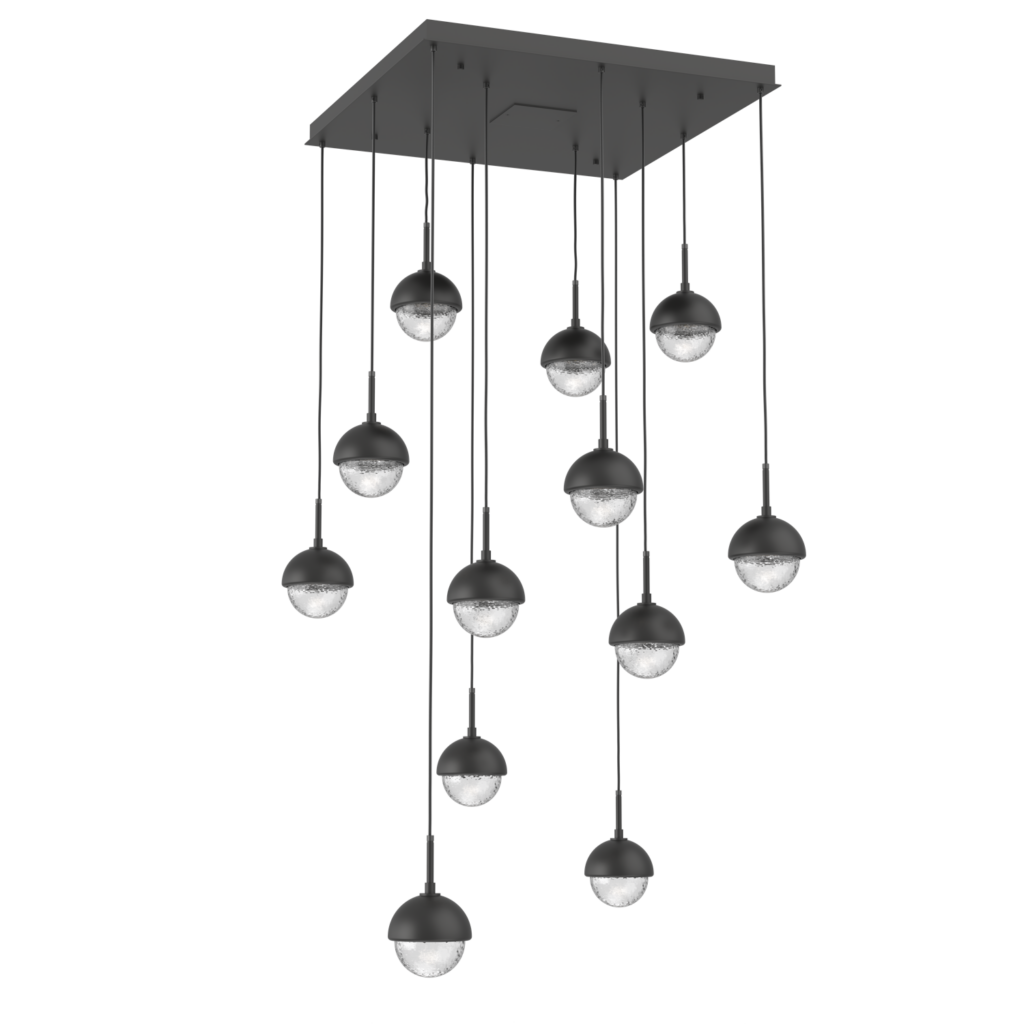 CHB0093-12-MB-C-MS-Hammerton-Studio-Cabochon-12-light-square-multi-pendant-chandelier-matte-black-finish-clear-blown-glass-shades-matching-metal-shade-accent-LED-lamping