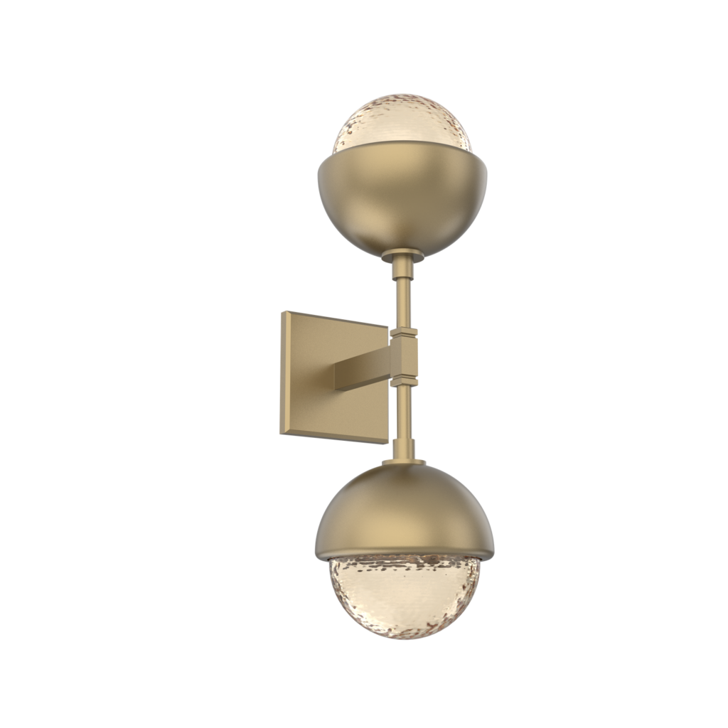 IDB0093-02-GB-A-MS-Hammerton-Studio-Cabochon-double-wall-sconce-gilded-brass-finish-amber-blown-glass-shades-matching-metal-shade-accent-LED-lamping