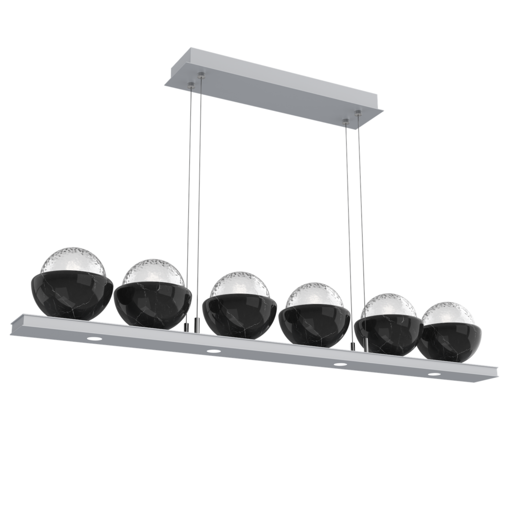 PLB0093-0B-CS-C-BM-Hammerton-Studio-Cabochon-44-inch-linear-platform-chandelier-classic-silver-finish-clear-blown-glass-shades-black-marble-stone-accent-LED-lamping